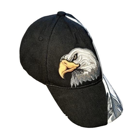BALD EAGLE 3-D EMBROIDERED BLACK WHITE BASEBALL CAP HAT, OS - Picture 1 of 5